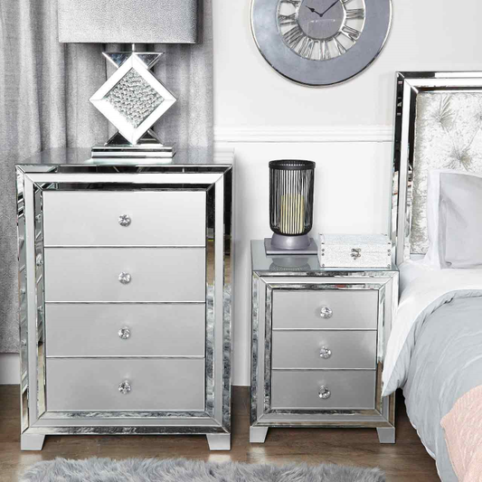 Grey Manhattan Mirror 3 Drawer Bedside Cabinet