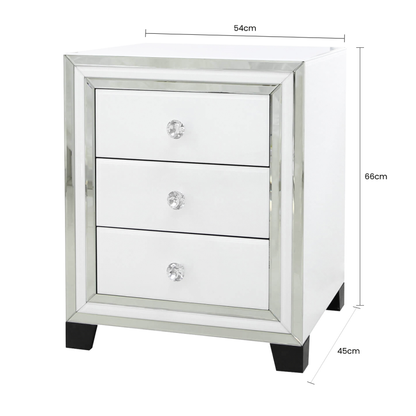 White Manhattan Mirror 3 Drawer Bedside Cabinet