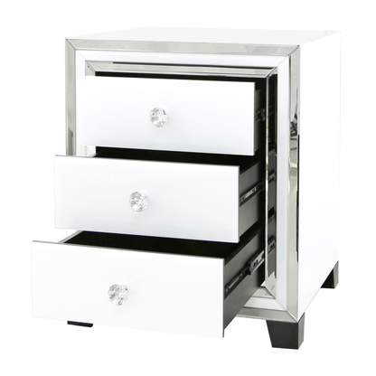 White Manhattan Mirror 3 Drawer Bedside Cabinet