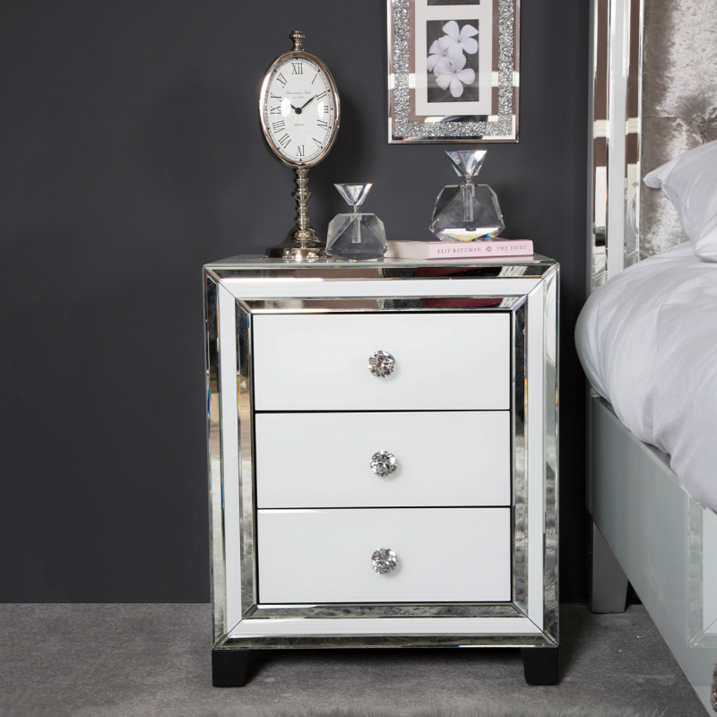 White Manhattan Mirror 3 Drawer Bedside Cabinet