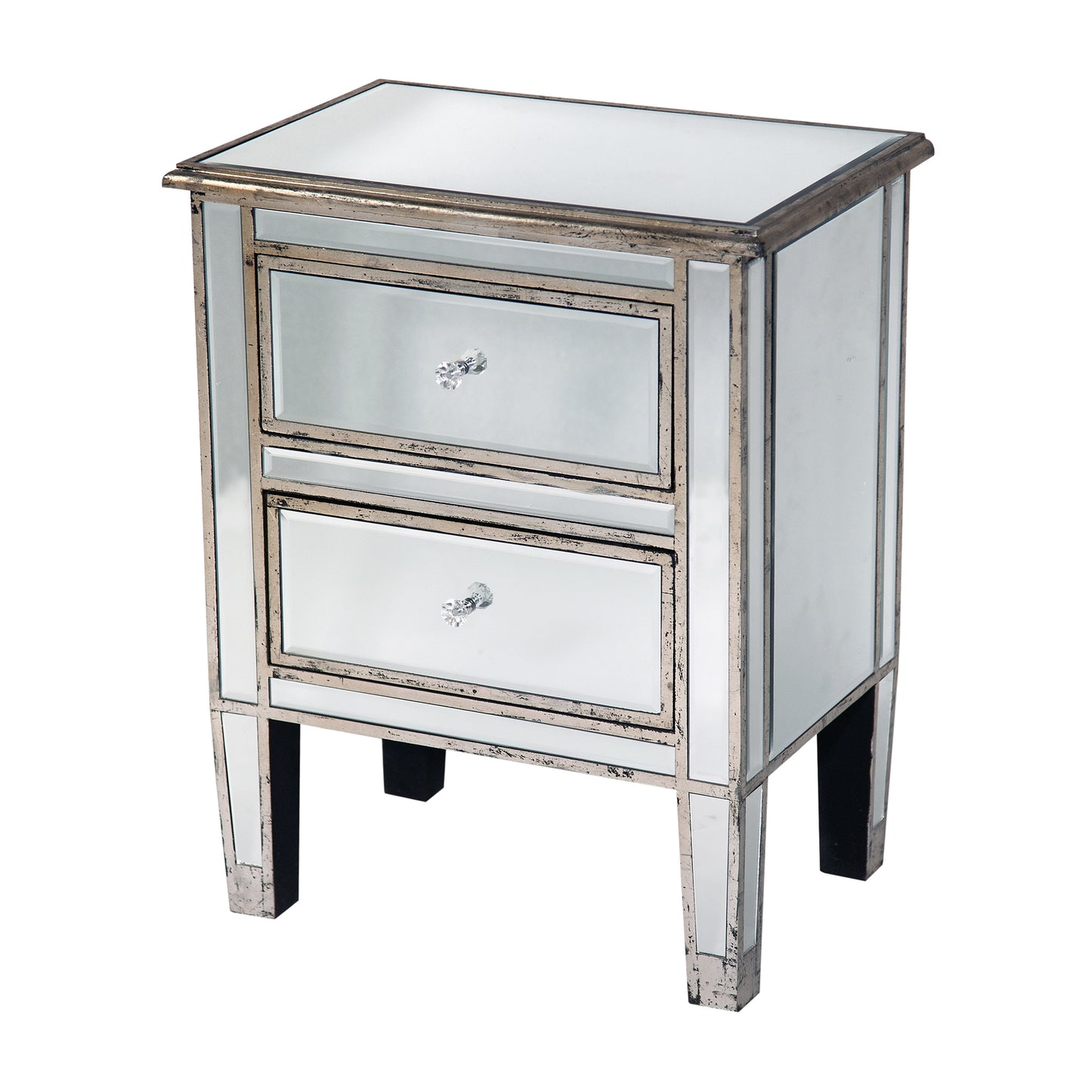 Vintage Venezia Mirrored Bedside Table - Antique Silver