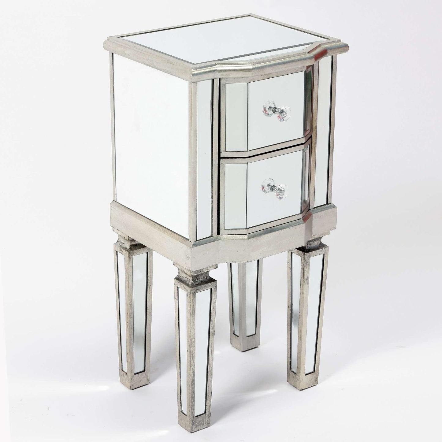 Vintage Venezia Mirrored Bedside Table with 2 Drawers