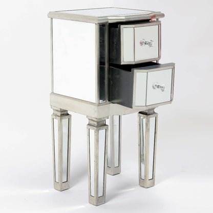 Vintage Venezia Mirrored Bedside Table with 2 Drawers