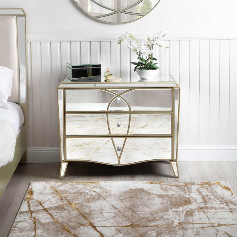 Pristina Mirror Champagne 3 Drawer Chest