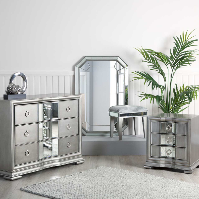 Lucca Mirror Grey 3 Drawer Chest