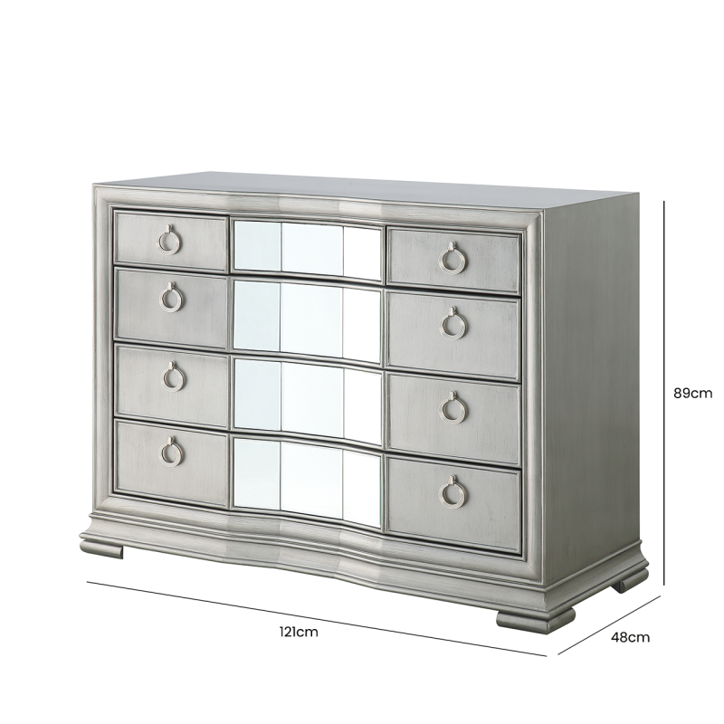 Lucca Mirror Grey 5 Drawer Chest