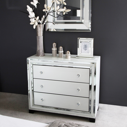 White Manhattan Mirror 3 Drawer Chest