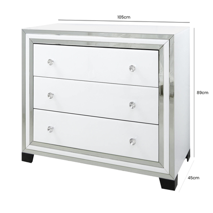 White Manhattan Mirror 3 Drawer Chest