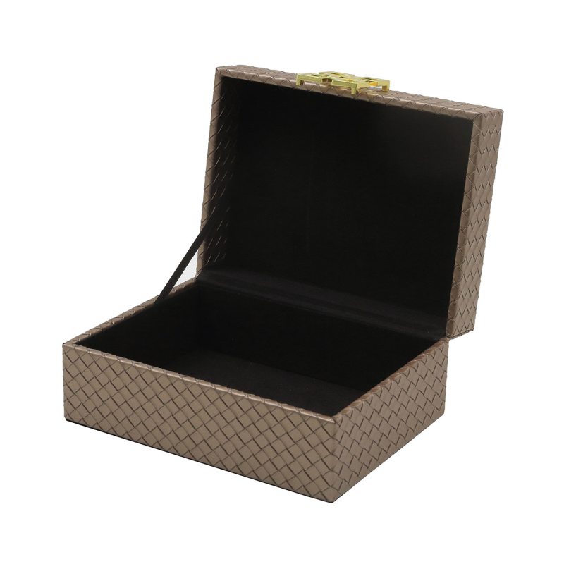 Set of 2 Bronze Faux Leather with Gold Handle Jewellery Boxes