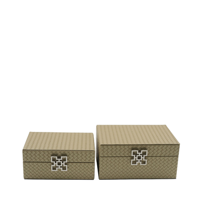 Set of 2 Matte Gold Faux Leather with Silver Handle Jewellery Boxes