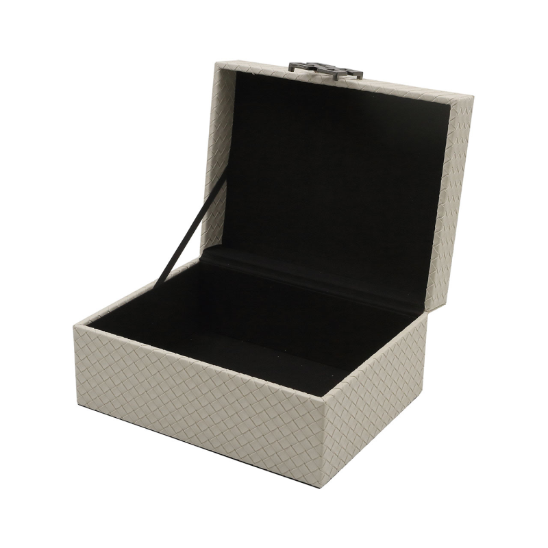 Set of 2 Grey Faux Leather with Gunmetal Handle Jewellery Boxes