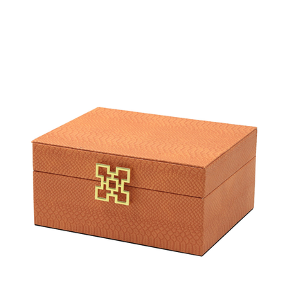 Set of 2 Orange Faux Leather with Gold Handle Jewellery Boxes