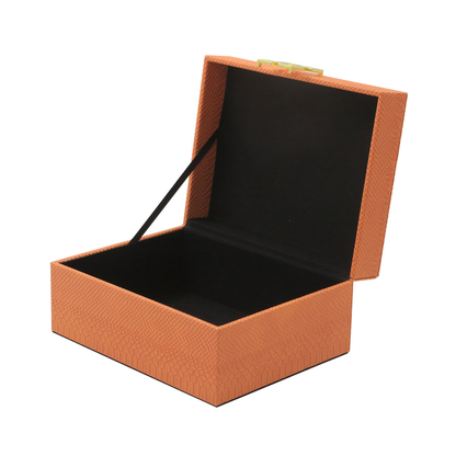 Set of 2 Orange Faux Leather with Gold Handle Jewellery Boxes