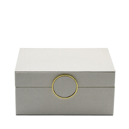 Set of 2 White Faux Litchi with Gold Ring Handle Jewellery Boxes