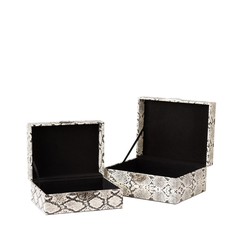 Set of 2 Black and White Faux Snake Leather