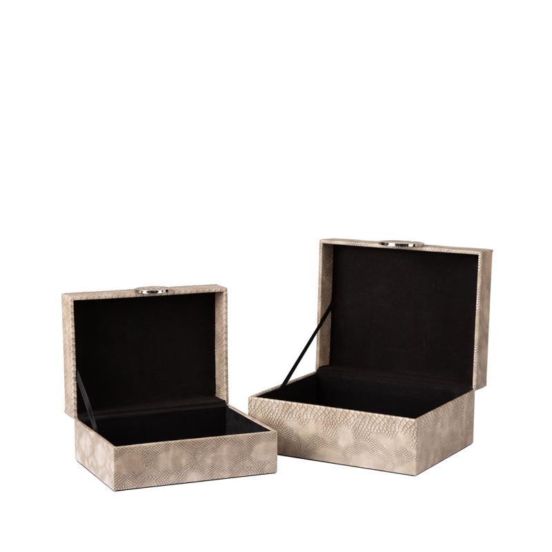 Set of 2 Taupe Faux Snake Leather Jewellery Boxes