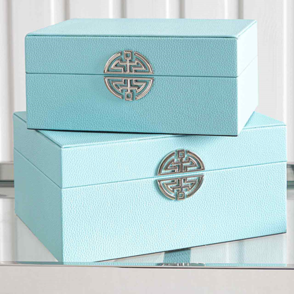 Set of 2 Blue Faux Leather Jewellery Boxes