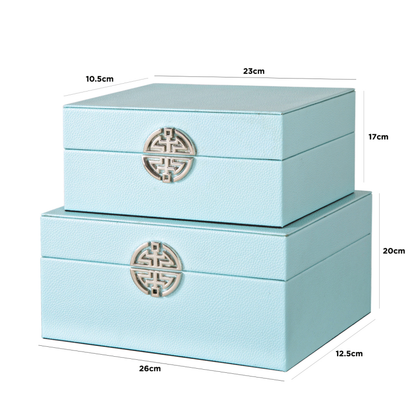 Set of 2 Blue Faux Leather Jewellery Boxes