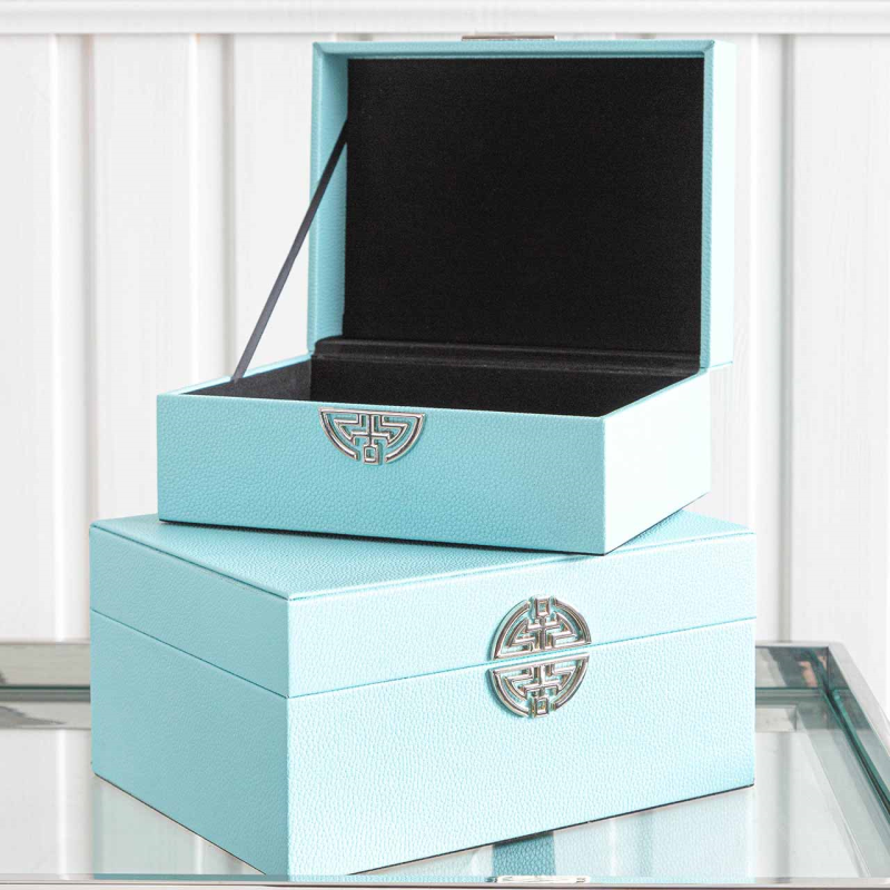 Set of 2 Blue Faux Leather Jewellery Boxes