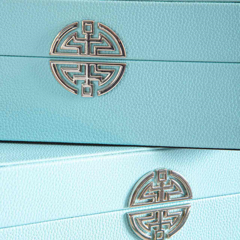 Set of 2 Blue Faux Leather Jewellery Boxes