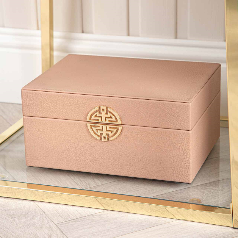 Set of 2 Rose Pink and Gold Faux Leather Jewellery Boxes