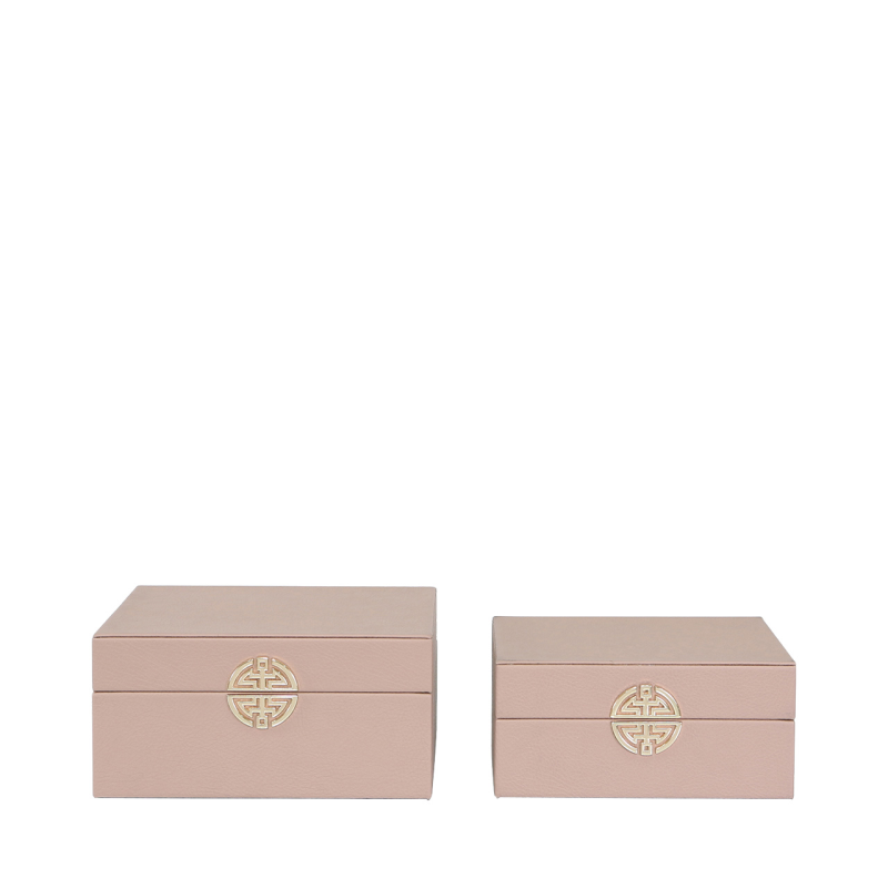 Set of 2 Rose Pink and Gold Faux Leather Jewellery Boxes