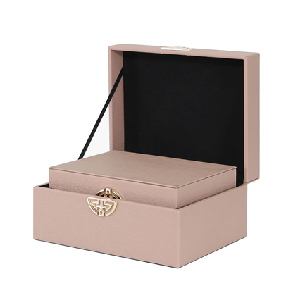 Set of 2 Rose Pink and Gold Faux Leather Jewellery Boxes