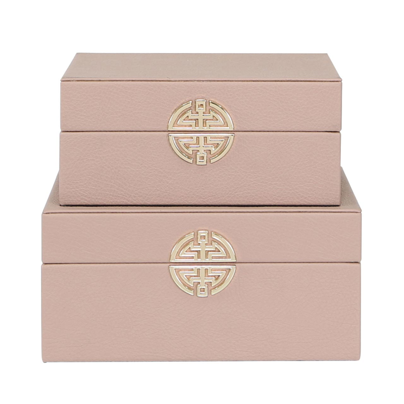 Set of 2 Rose Pink and Gold Faux Leather Jewellery Boxes