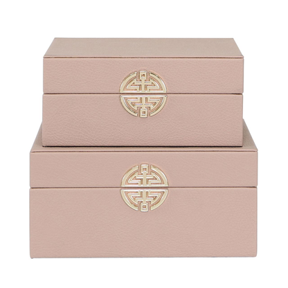 Set of 2 Rose Pink and Gold Faux Leather Jewellery Boxes