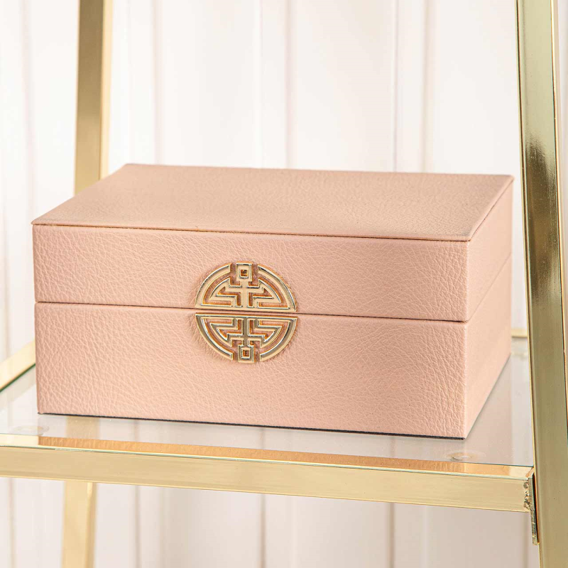 Set of 2 Rose Pink and Gold Faux Leather Jewellery Boxes