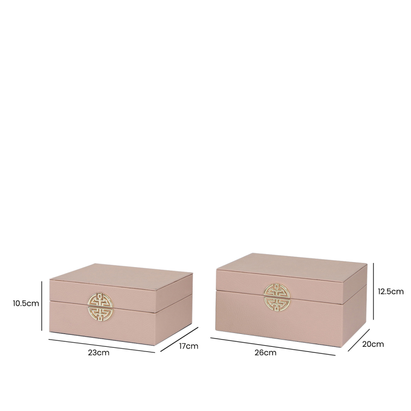 Set of 2 Rose Pink and Gold Faux Leather Jewellery Boxes