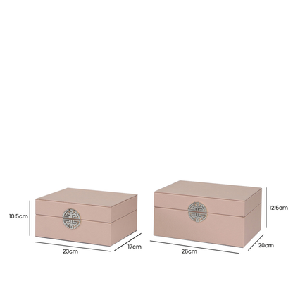 Set of 2 Rose Pink and Silver Faux Leather Jewellery Boxes