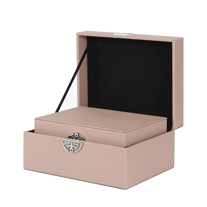 Set of 2 Rose Pink and Silver Faux Leather Jewellery Boxes