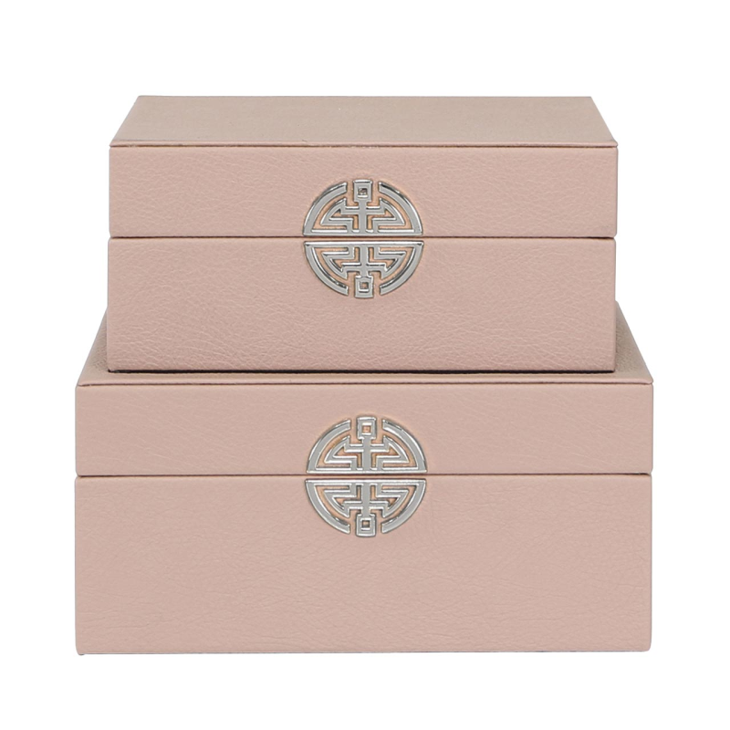 Set of 2 Rose Pink and Silver Faux Leather Jewellery Boxes