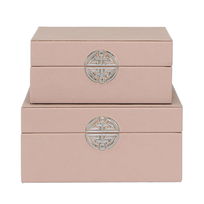 Set of 2 Rose Pink and Silver Faux Leather Jewellery Boxes