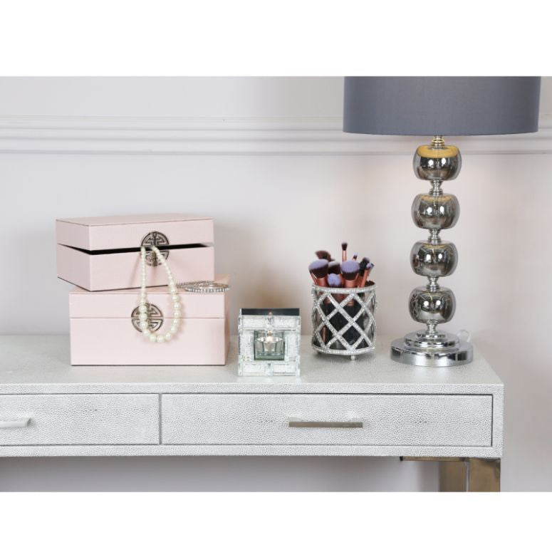 Set of 2 Rose Pink and Silver Faux Leather Jewellery Boxes