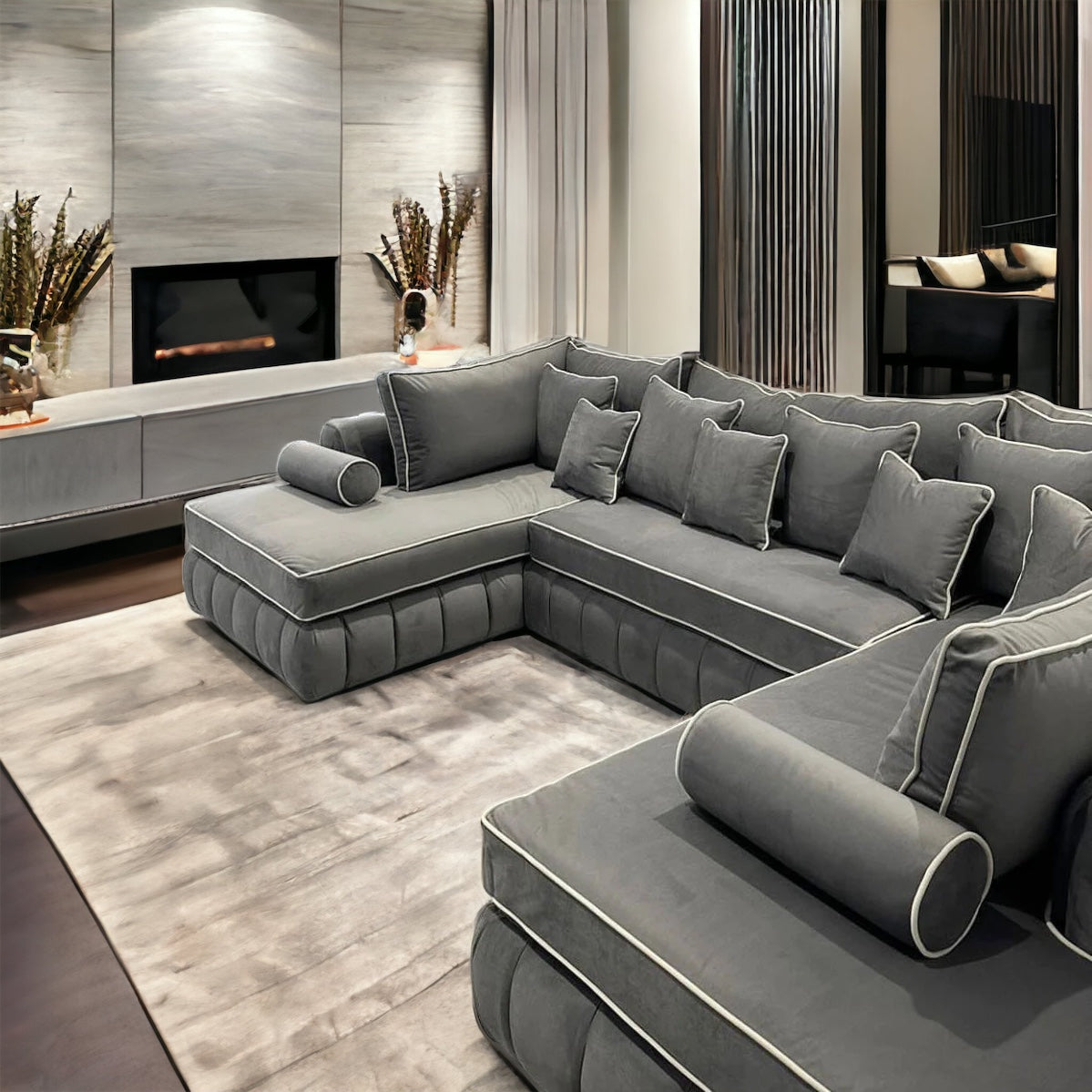 Luxe Piped U Shape Sofa