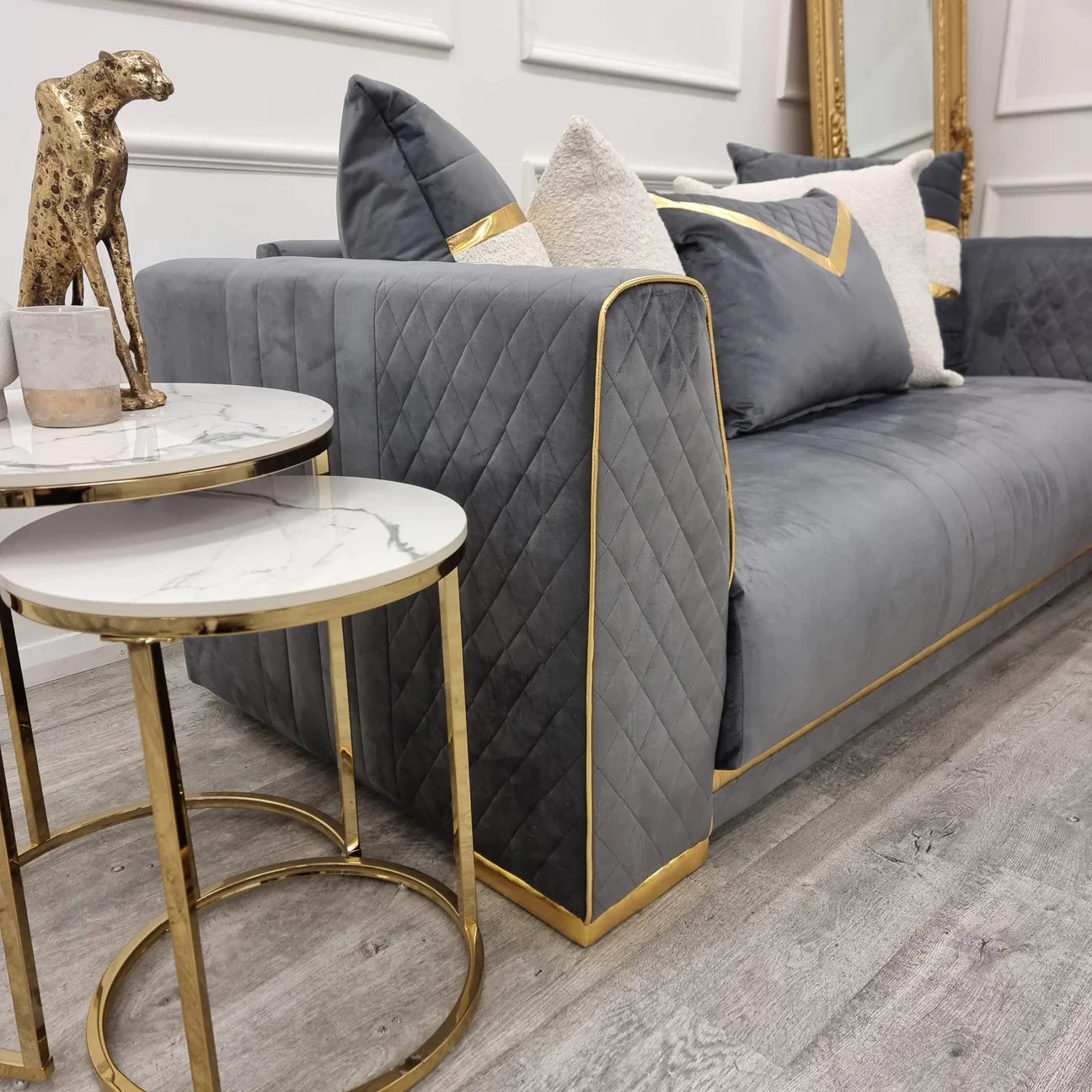 Hallo Nest of 2 Tall Gold End Tables with Polar White Sintered Stone Tops