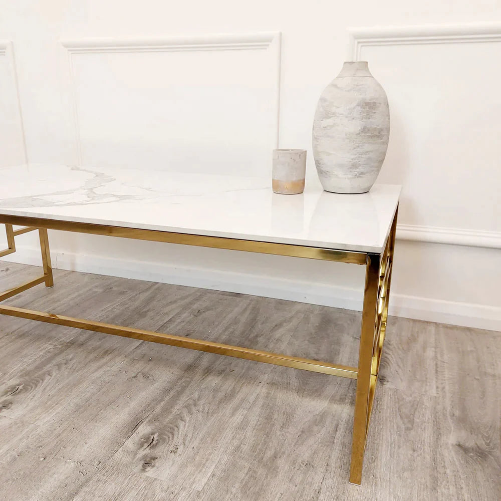 Geek Gold Coffee Table with Polar White Sintered Top