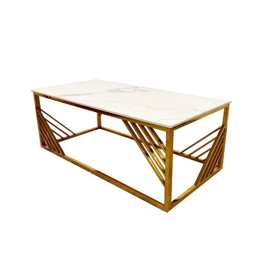 zura Gold Coffee Table with Polar White Sintered Top