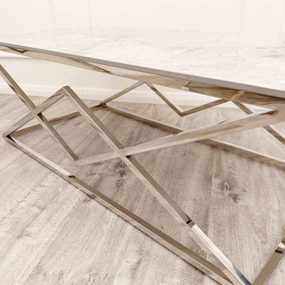 Etta Chrome Coffee Table with Stomach Ash Sintered Stone Top