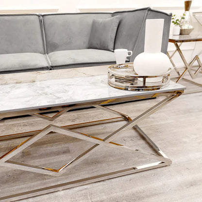 Etta Chrome Coffee Table with Stomach Ash Sintered Stone Top