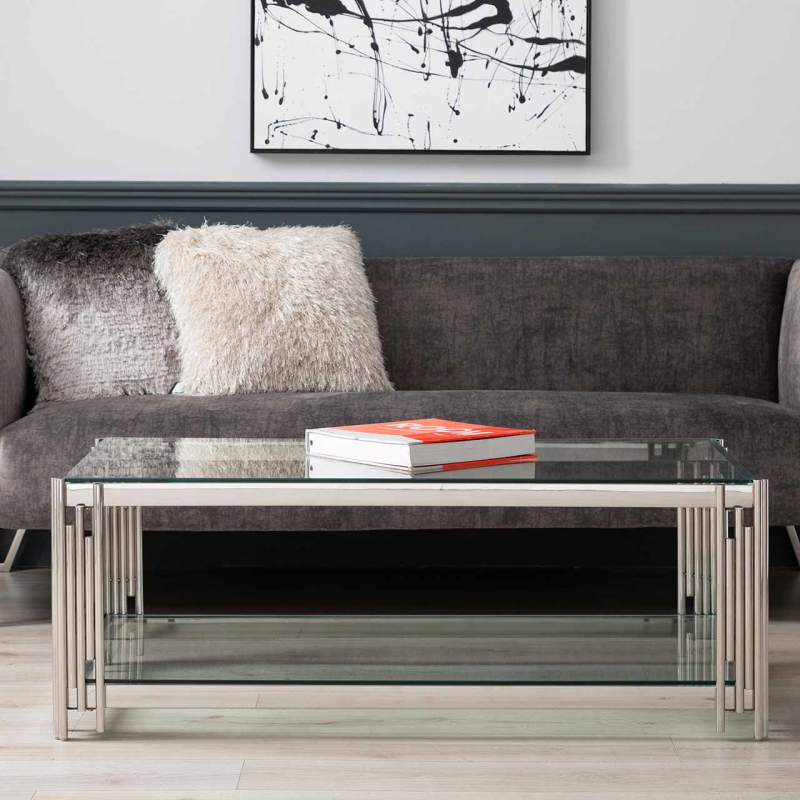 Coco Steel Tubes and Clear Glass Coffee Table