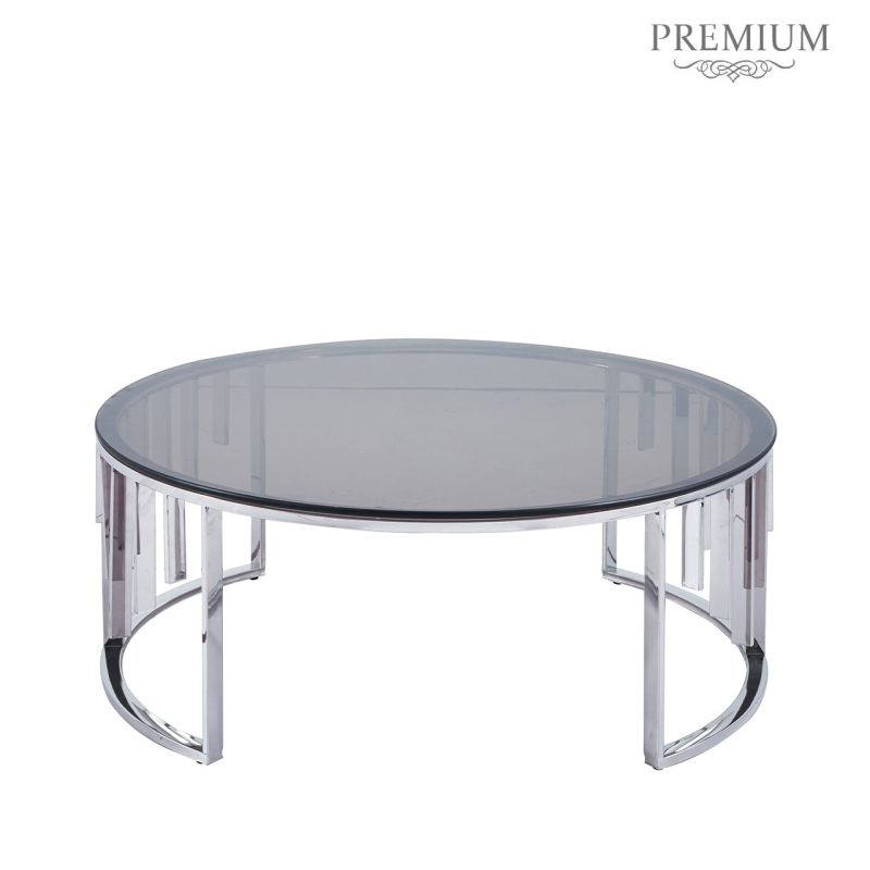 Osen Round Chrome Metal with Smoke Glass Top Coffee Table