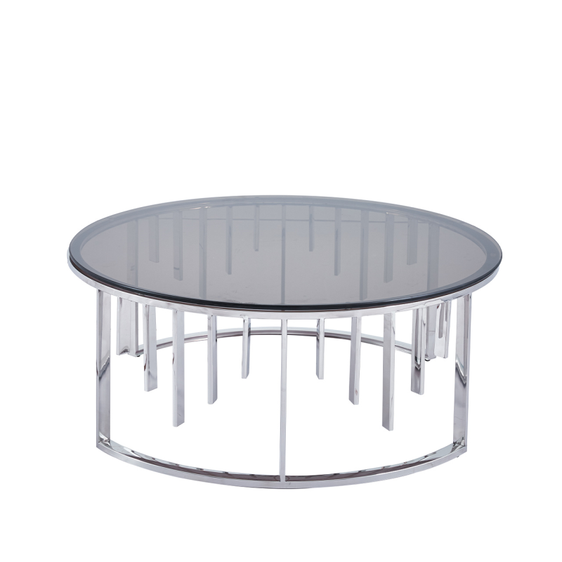 Osen Round Chrome Metal with Smoke Glass Top Coffee Table