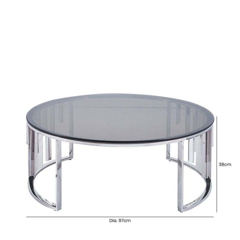 Osen Round Chrome Metal with Smoke Glass Top Coffee Table