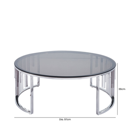 Osen Round Chrome Metal with Smoke Glass Top Coffee Table