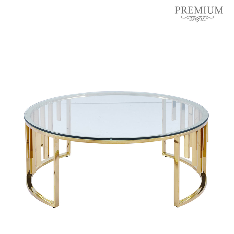 Osen Round Gold Metal with Clear Glass Top Coffee Table