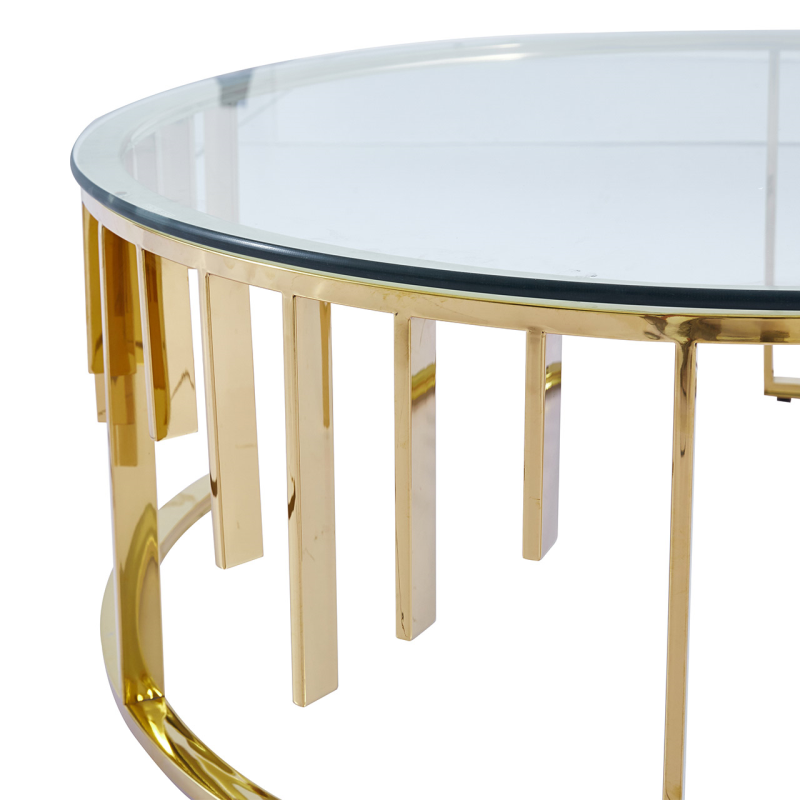 Osen Round Gold Metal with Clear Glass Top Coffee Table