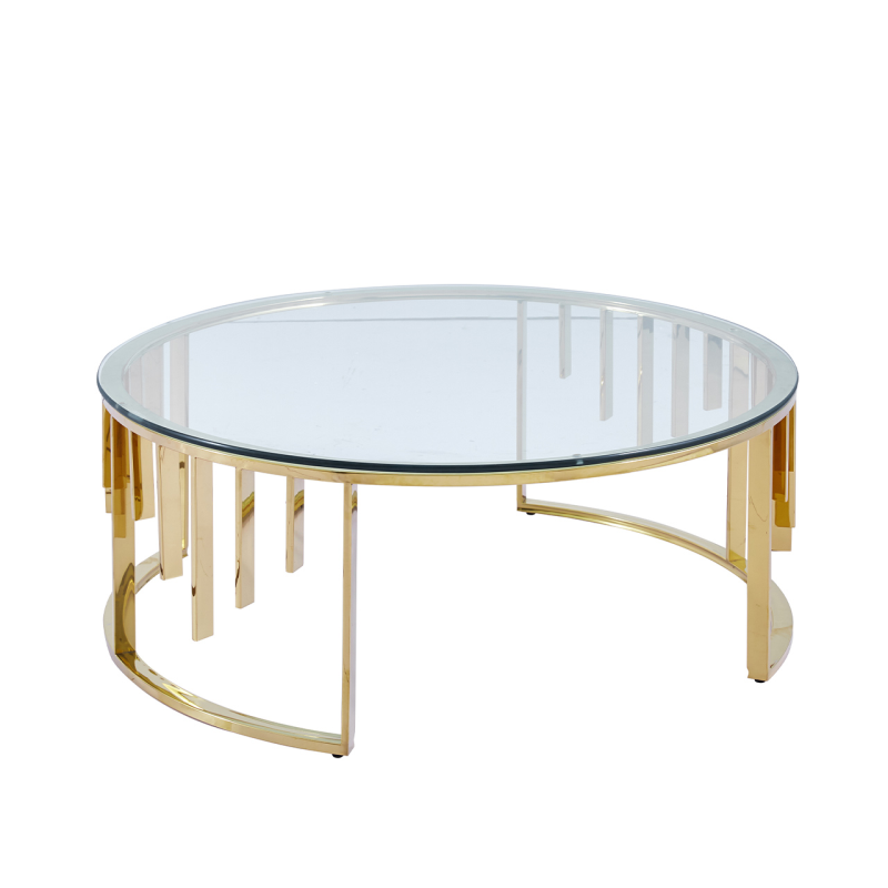 Osen Round Gold Metal with Clear Glass Top Coffee Table